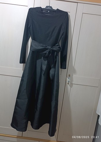 Uzun Kollu Siyah Kemerli Kadın Elbise - Görsel 5