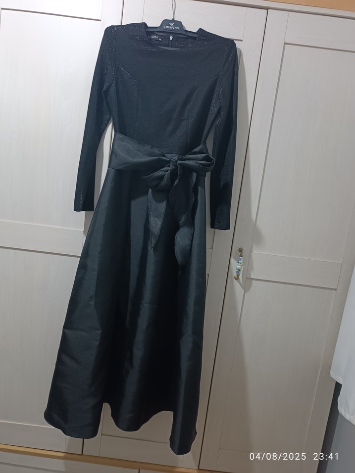 Uzun Kollu Siyah Kemerli Kadın Elbise - Görsel 5