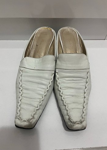 Kadın Beyaz Deri Pliseli Dolgu Topuklu Loafer - Görsel 2