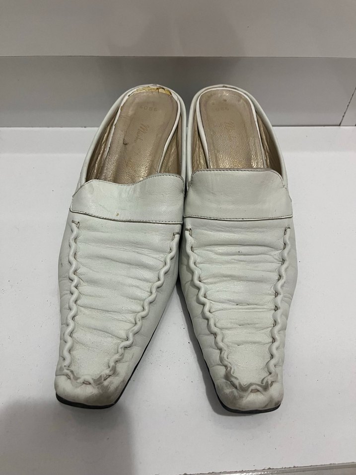 Kadın Beyaz Deri Pliseli Dolgu Topuklu Loafer - Görsel 2