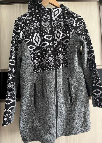 Gri Etnik Desenli Kadın Triko Sweatshirt - Görsel 2