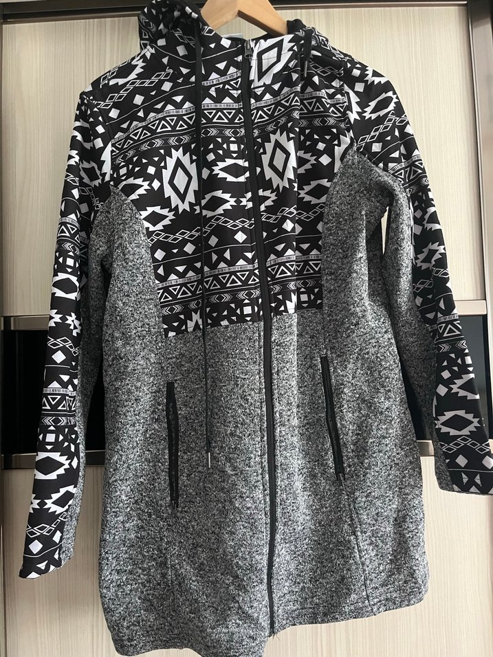 Gri Etnik Desenli Kadın Triko Sweatshirt - Görsel 2