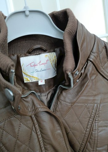 Kahverengi Kadın Deri Biker Ceket - Görsel 9