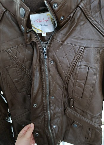 Kahverengi Kadın Deri Biker Ceket - Görsel 3