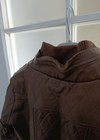 Kahverengi Kadın Deri Biker Ceket - Görsel 6