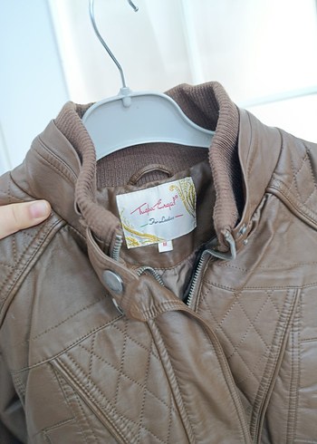 Kahverengi Kadın Deri Biker Ceket - Görsel 8