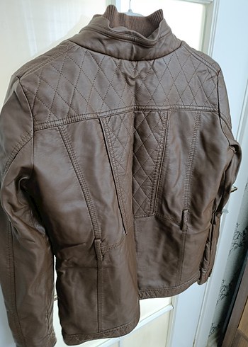 Kahverengi Kadın Deri Biker Ceket - Görsel 4