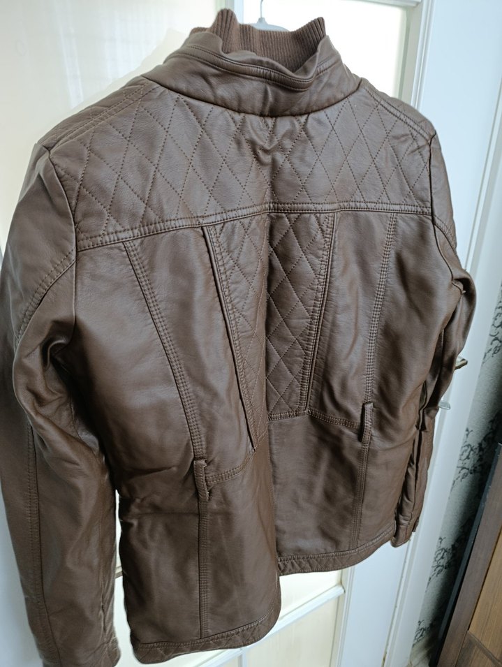 Kahverengi Kadın Deri Biker Ceket - Görsel 4