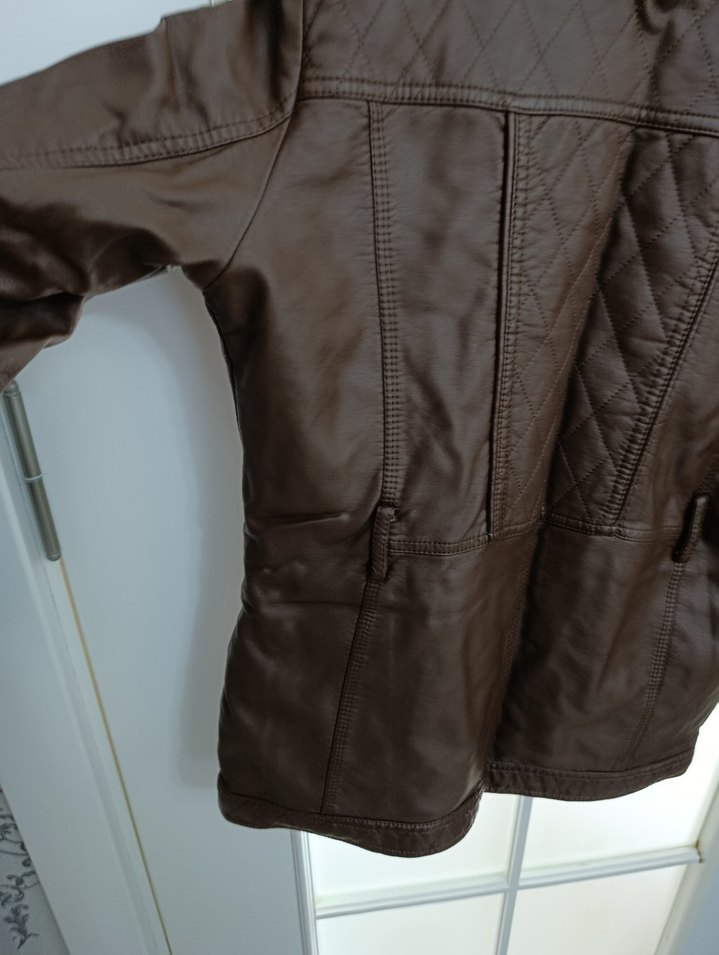 Kahverengi Kadın Deri Biker Ceket - Görsel 5