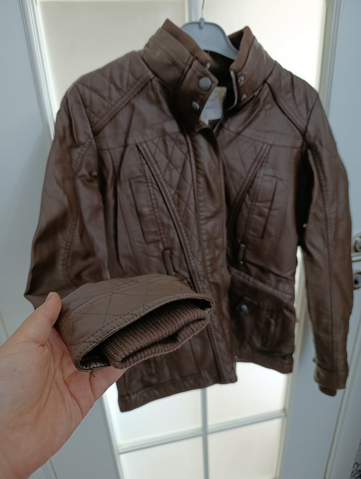 Kahverengi Kadın Deri Biker Ceket - Görsel 2