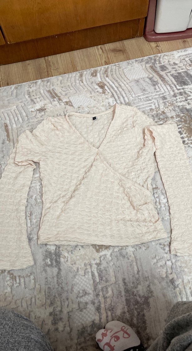 Kadın Beyaz V Yaka Örgü bluz - Görsel 2