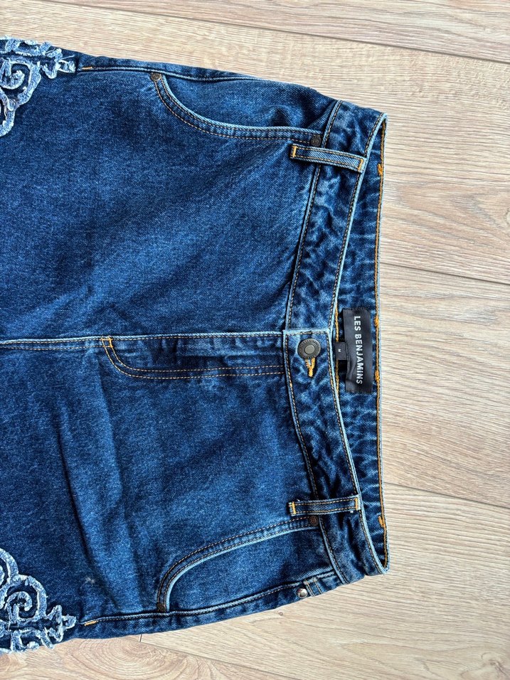 LES BENJAMIS Nakışlı Düğmeli Lacivert Bol Kesim Kadın Kot - Görsel 3