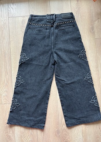 LES BENJAMINS Bohem Dantelli Gri Nakışlı Kadın Kot Pantolon - Görsel 2