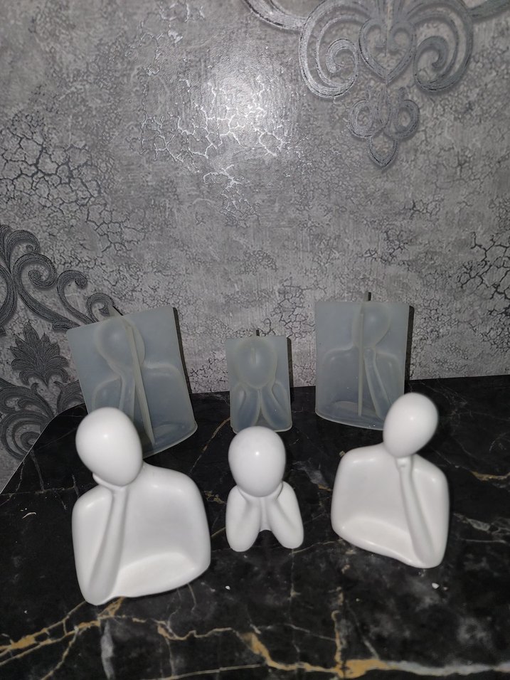 Gri Beyaz Dekoratif Mum,taş silikon kalıp - Görsel 2