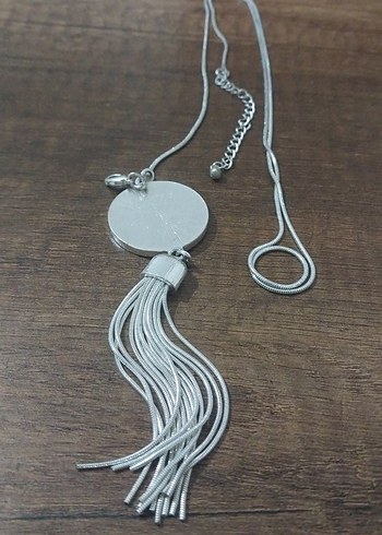 Gri Bohem Uzun Püsküllü Kadın Kolye - Görsel 2