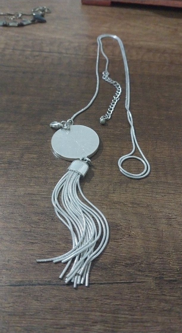 Gri Bohem Uzun Püsküllü Kadın Kolye - Görsel 2