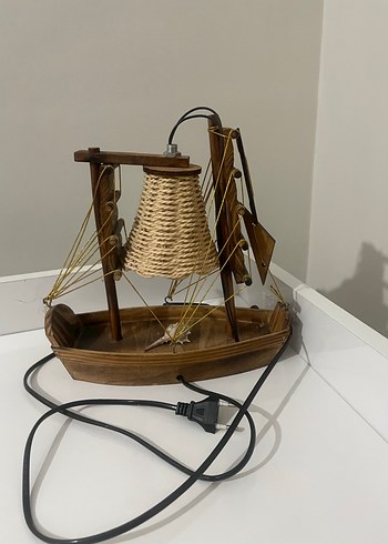 Ahşap İpli Yelkenli Tekne Figürlü Masa Lambası - Görsel 4