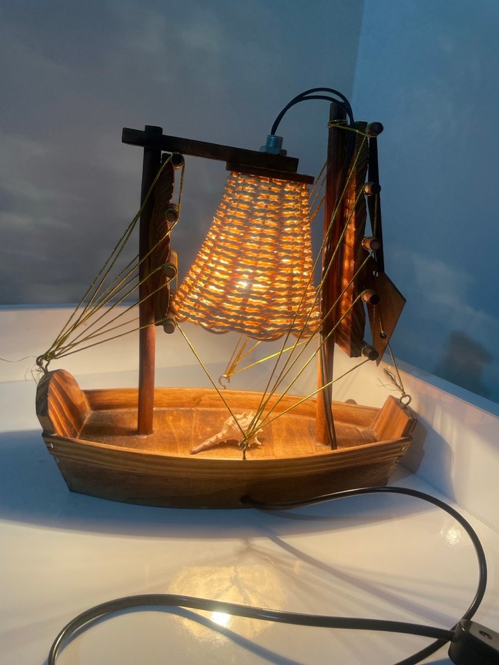 Ahşap İpli Yelkenli Tekne Figürlü Masa Lambası - Görsel 2