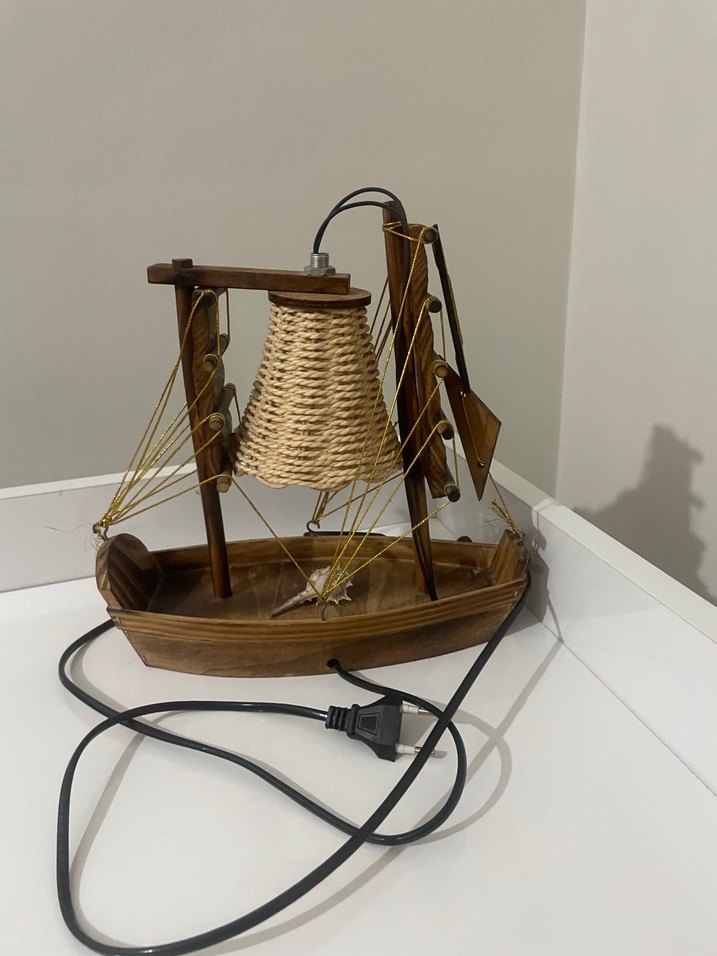 Ahşap İpli Yelkenli Tekne Figürlü Masa Lambası - Görsel 4