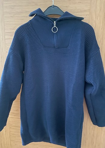 Lacivert Yarım Fermuarlı Örgü Kadın Kazak - Görsel 4