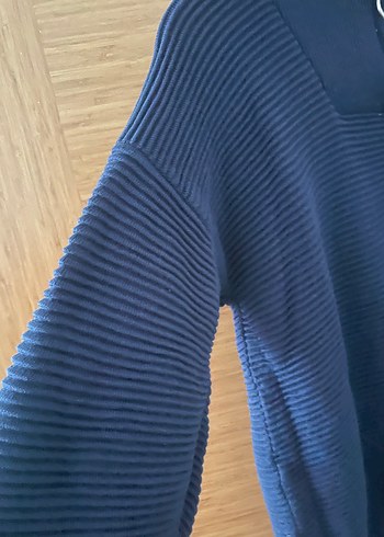 Lacivert Yarım Fermuarlı Örgü Kadın Kazak - Görsel 5