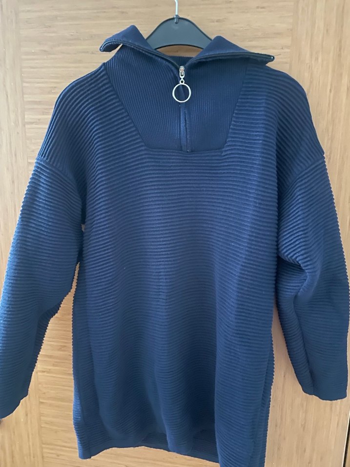 Lacivert Yarım Fermuarlı Örgü Kadın Kazak - Görsel 4