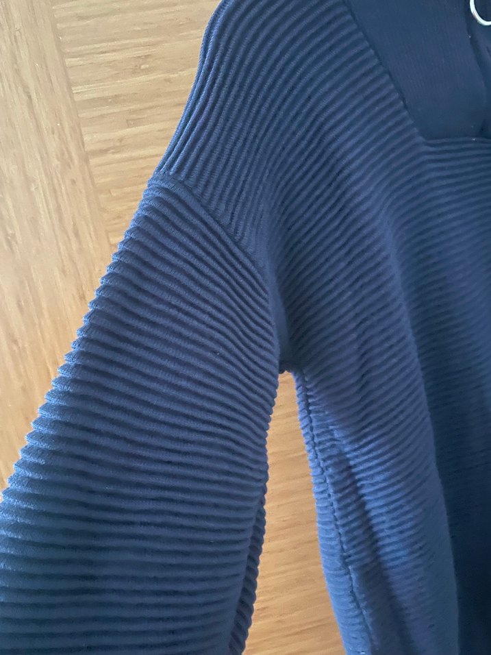 Lacivert Yarım Fermuarlı Örgü Kadın Kazak - Görsel 5