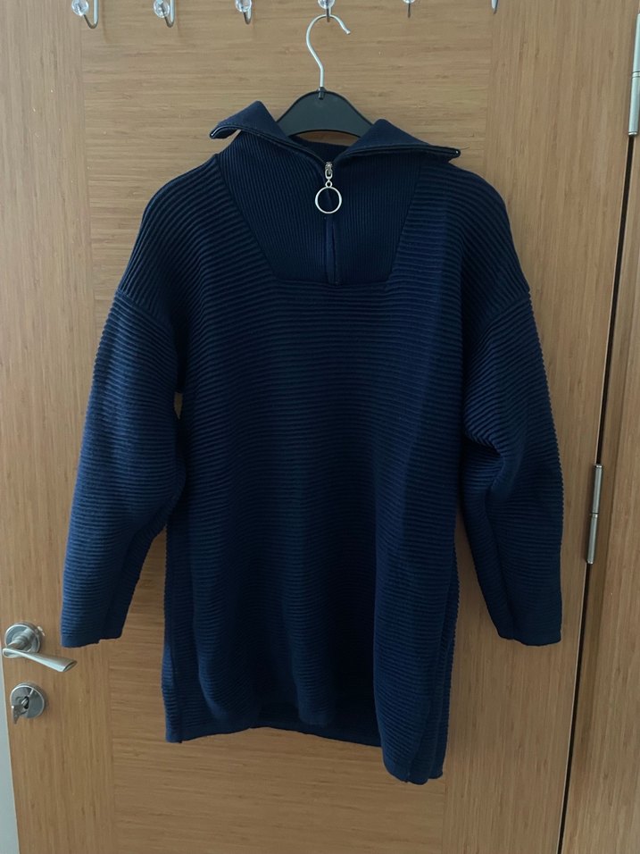 Lacivert Yarım Fermuarlı Örgü Kadın Kazak - Görsel 2