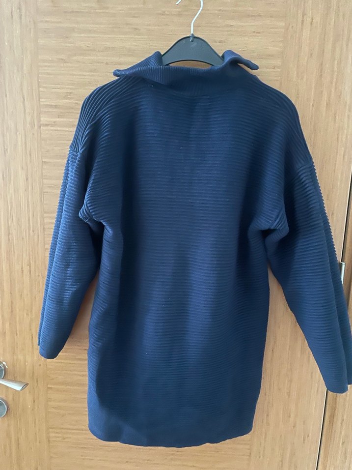 Lacivert Yarım Fermuarlı Örgü Kadın Kazak - Görsel 3