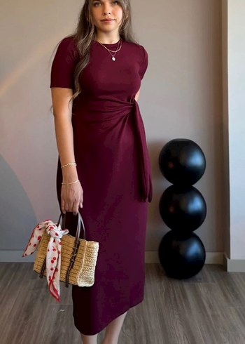 Bordo Midi Elbise - Görsel 3