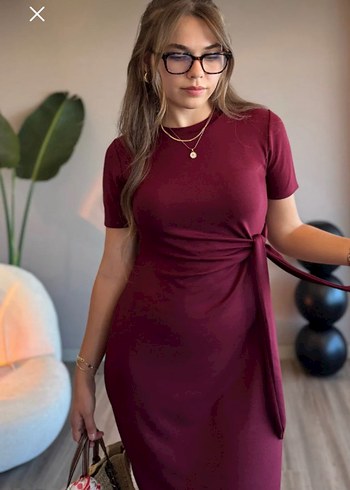 Bordo Midi Elbise - Görsel 2