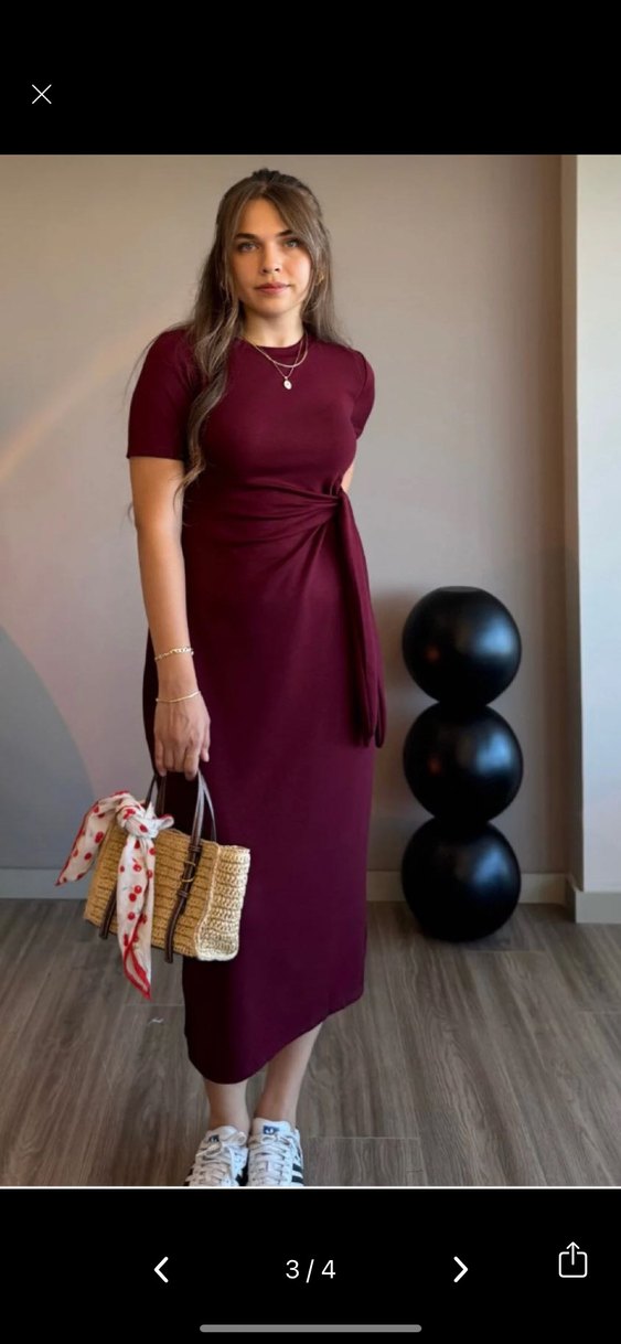Bordo Midi Elbise - Görsel 3