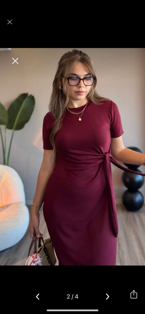 Bordo Midi Elbise - Görsel 2