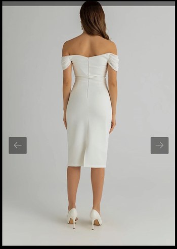 Beyaz Mini Straplez İnci Detaylı Kalem Elbise - Görsel 3