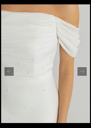 Beyaz Mini Straplez İnci Detaylı Kalem Elbise - Görsel 2