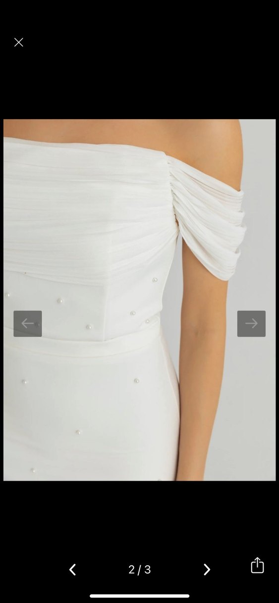 Beyaz Mini Straplez İnci Detaylı Kalem Elbise - Görsel 2