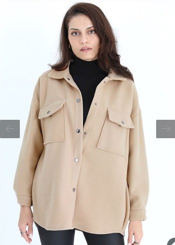 Bej Düğmeli Kısa Kadın Kaban - Görsel 2