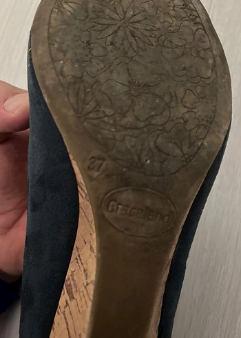 Koyu Mavi Yılan Desenli Süet Dolgu Topuklu Kadın Ayakkabı - Görsel 6