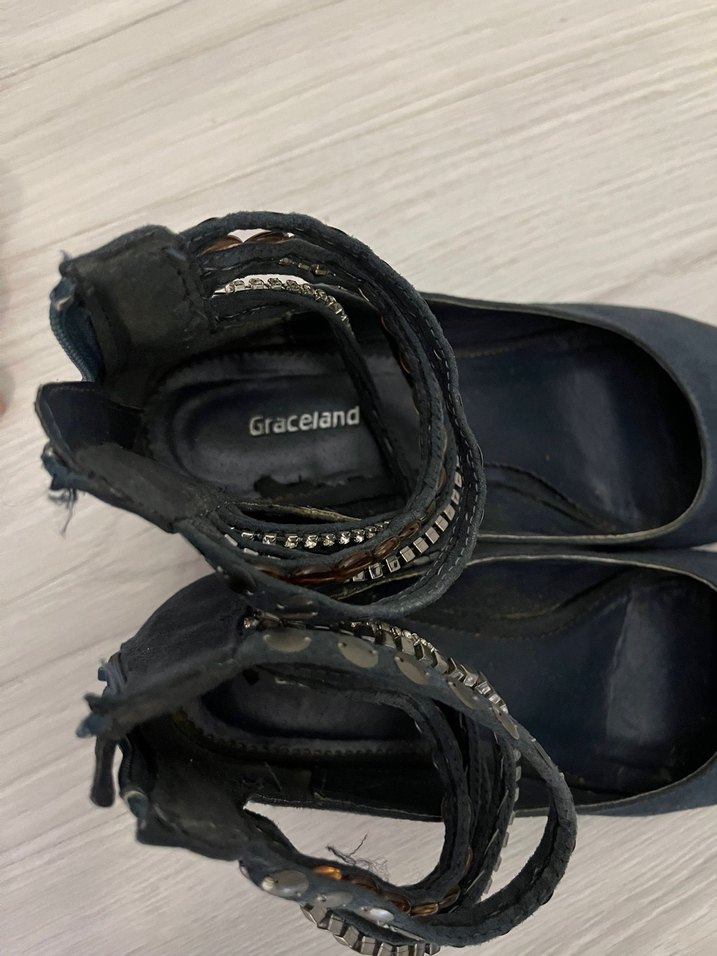 Koyu Mavi Yılan Desenli Süet Dolgu Topuklu Kadın Ayakkabı - Görsel 4