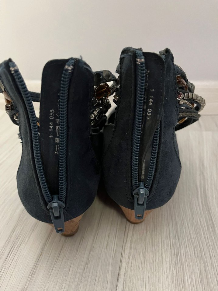 Koyu Mavi Yılan Desenli Süet Dolgu Topuklu Kadın Ayakkabı - Görsel 5