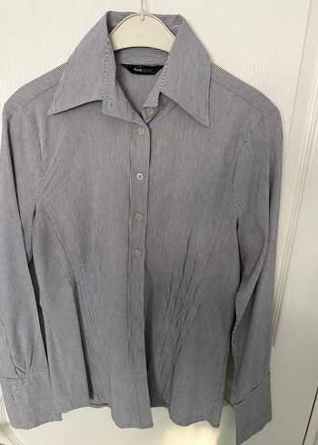 Gri Düğmeli Keten Kadın Gömlek - Görsel 2