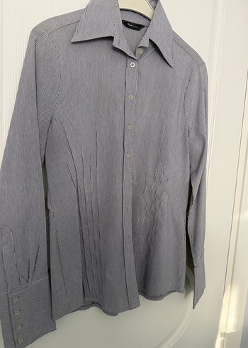 Gri Düğmeli Keten Kadın Gömlek - Görsel 3