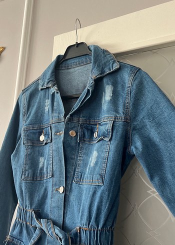 Kemerli Mavi Kadın Denim elbise - Görsel 2