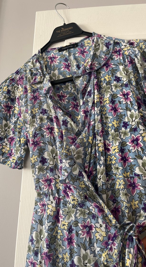 Bohem Çok Renkli Midi Elbise V Yakalı - Görsel 2