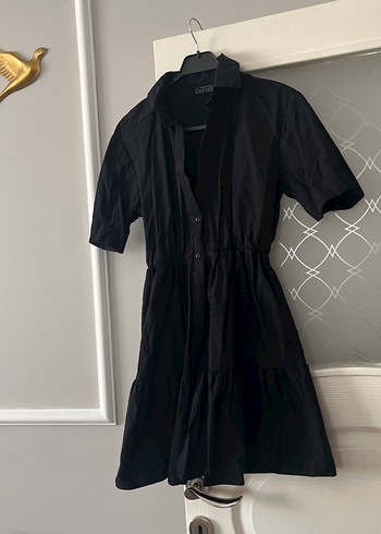 Düğmeli Siyah Midi Kadın Elbise - Görsel 3