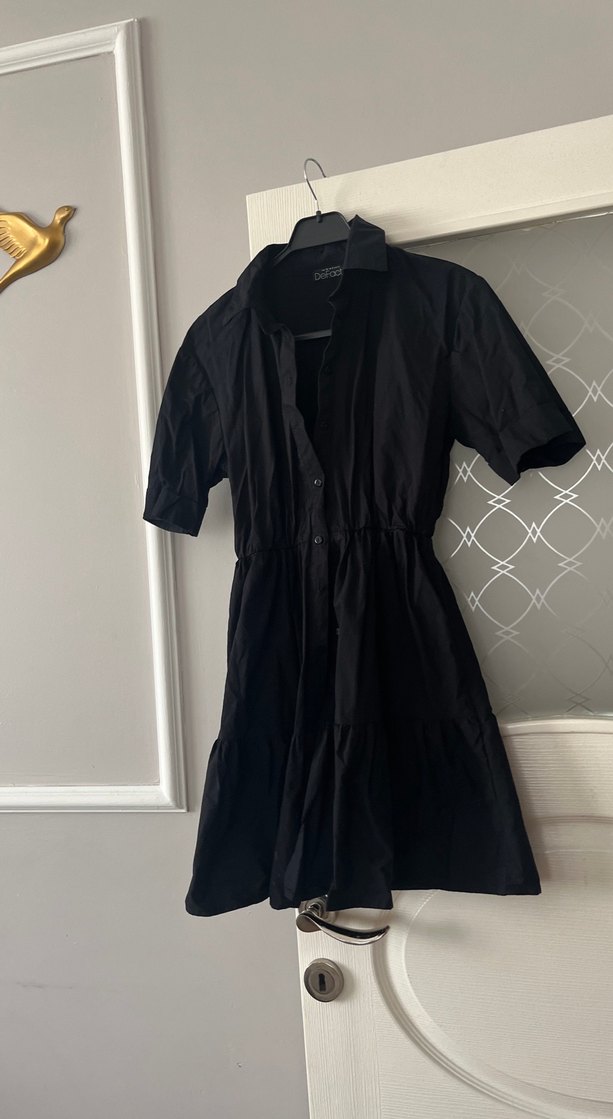 Düğmeli Siyah Midi Kadın Elbise - Görsel 3