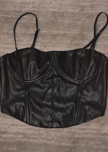 Siyah Deri Strappy Gotik Büstiyer - Görsel 2