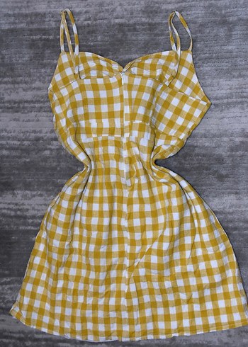 Sarı Ekose Desenli Mini Elbise - Görsel 3