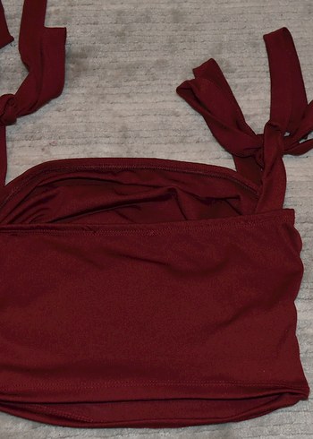 Bordo Drapeli Kadın Crop - Görsel 3