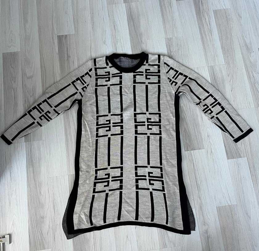 Gri Desenli Uzun Kollu Triko Kadın Üst - Görsel 2